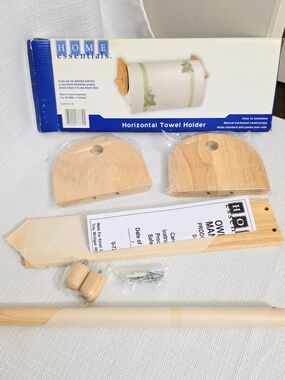 Vtg Oak Wood Paper Towel Holder Wall Under Cabinet Farmhouse Country